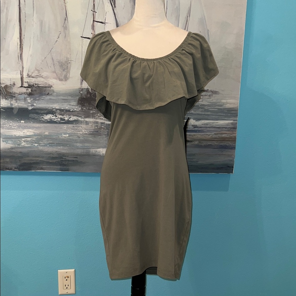 NWT Feathers Off The Shoulder Green Bodycon Dress, XL